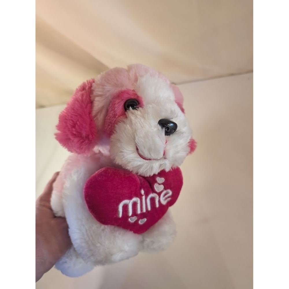 Dan Dee Valentine's Day Plush Puppy Dog 8" Pink White Heart "Mine" - Picture 3 of 3